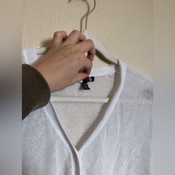 Eileen Fisher Linen Sheer Knit Cardigan Sz M White Lightweight V Neck Buttoned - Picture 4 of 5